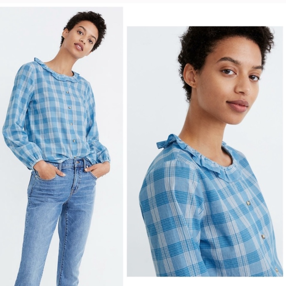 Madewell Ruffle-neck top in Colwell Plaid